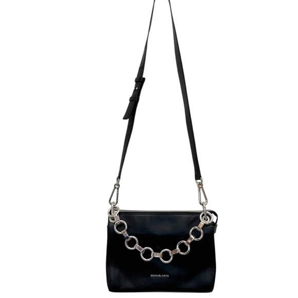 Michael Kors Gianna Convertible Medium Leather Messenger Crossbody Bag Black - Picture 2 of 16